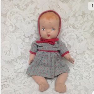 1930s 12-inch Composition Doll with Blue Dress